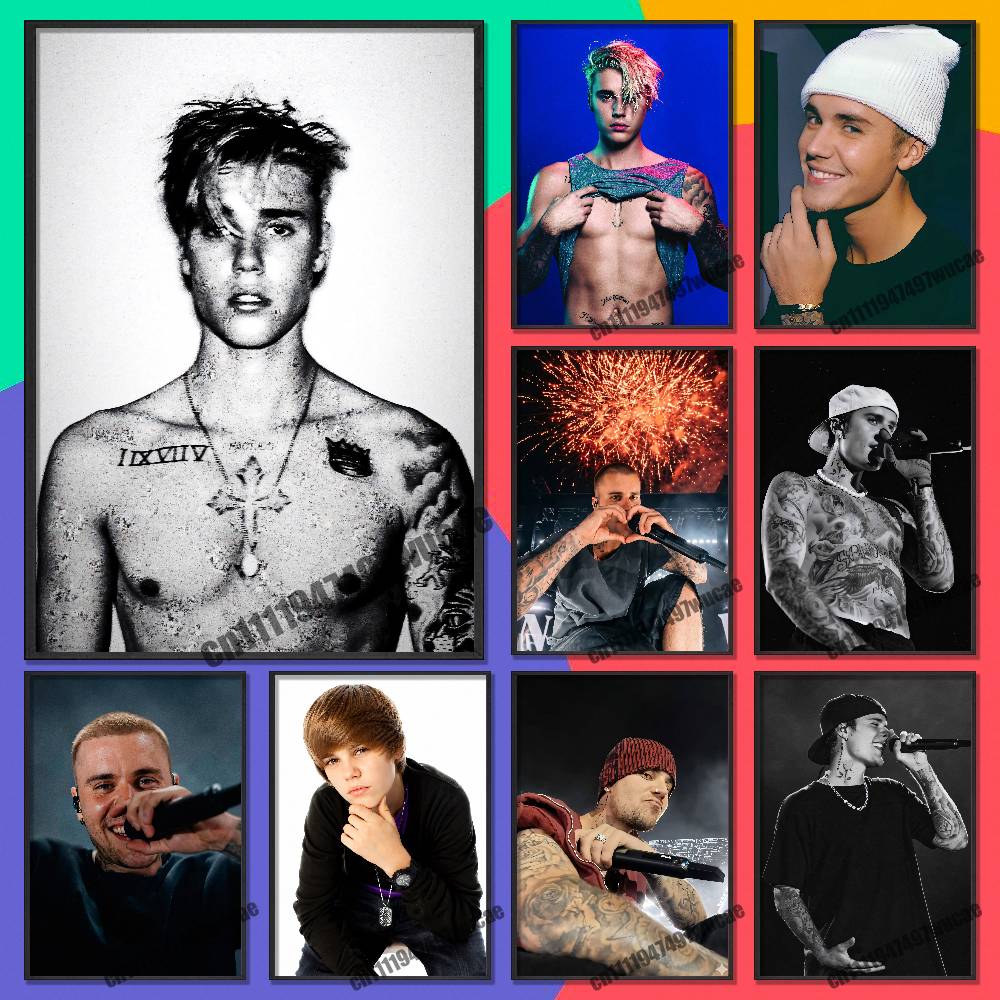 Custom Map Poster - J-Justin Singer B-Bieber ポスター壁壁画紙ホームカスタム自己粘着装飾ステッカープレイビルカバー
