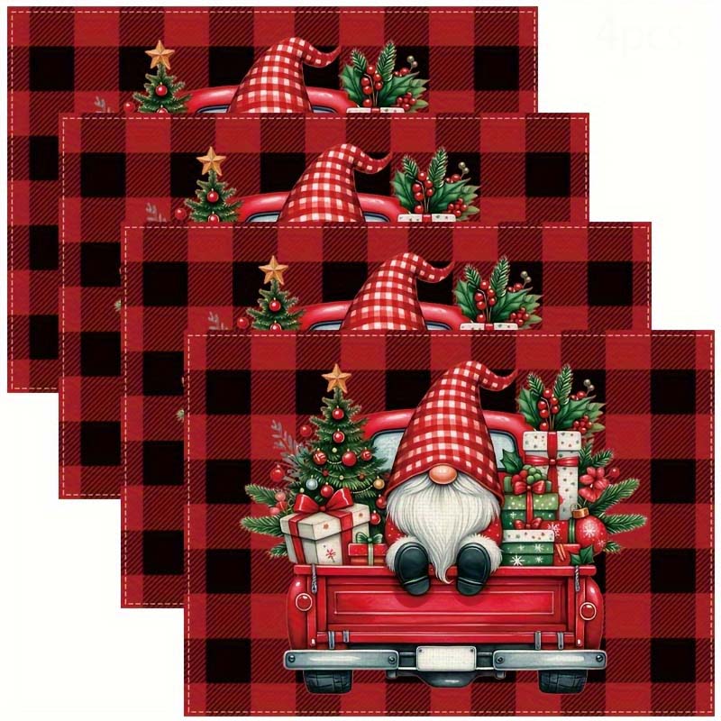 赤いクリスマスツリーと雪の結晶柄のプレースマット、耐熱性、冬 - Family Tree Print のレビューと価格