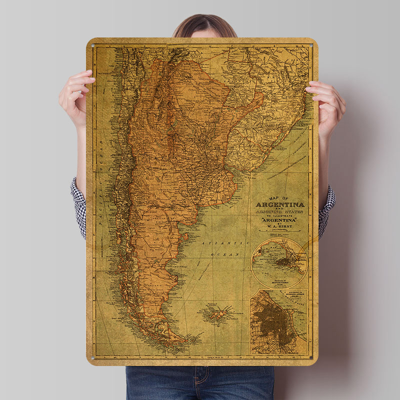 アルゼンチンのヴィンテージ地図ブリキポスター、カスタマイズさ - Custom Map Poster のレビューと価格