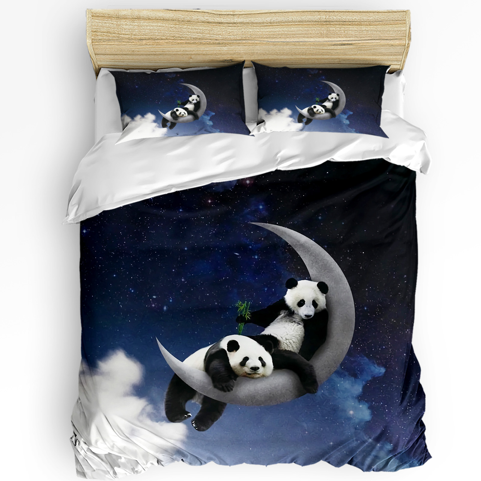 月夜空パンダ竹星動物布団カバー枕カバー付きカスタム3点寝具セ - Custom Night Sky のレビューと価格