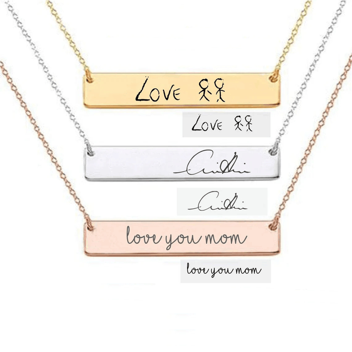 Actual Handwriting Bar Necklac - Handwriting Necklace Bar のレビューと価格